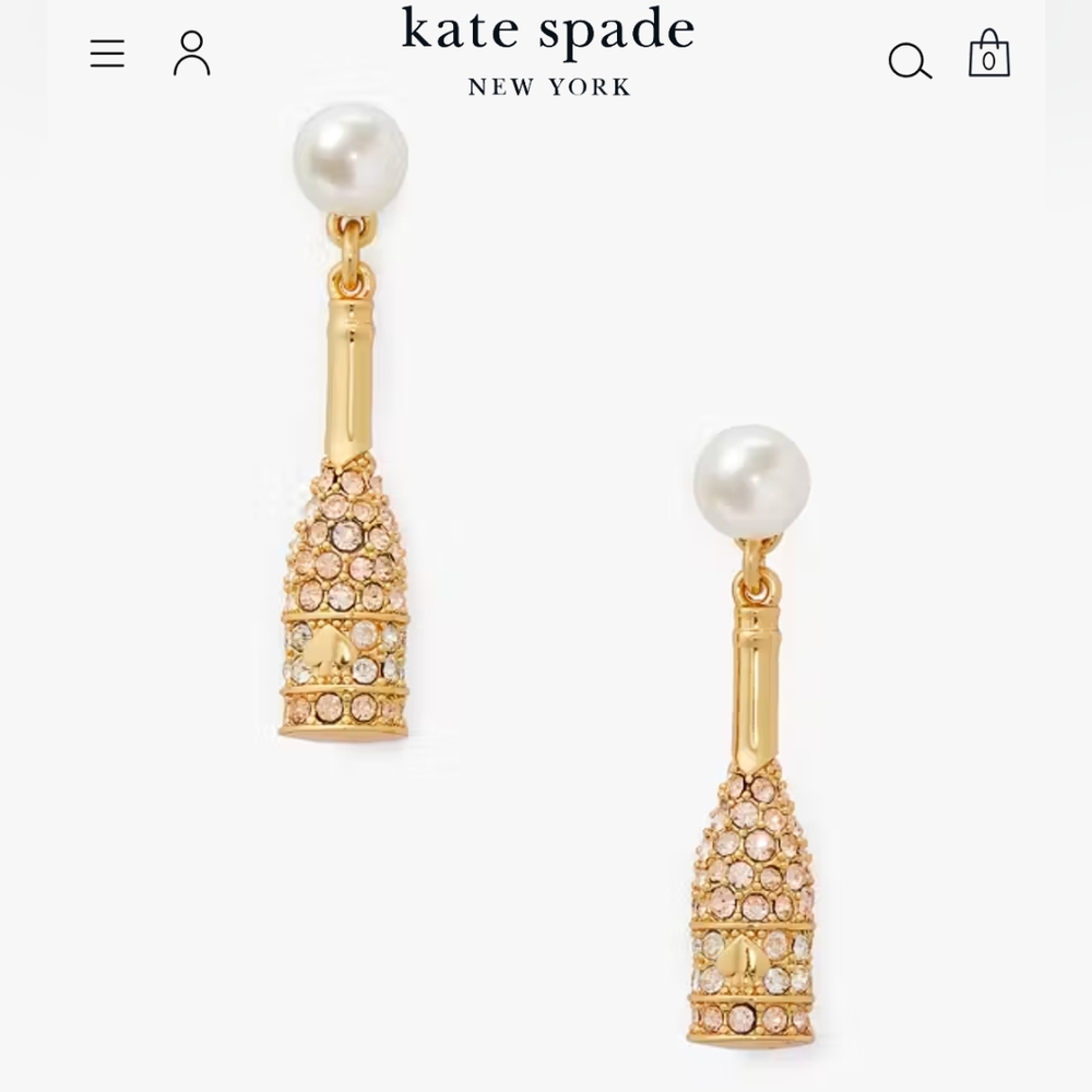New in Box Kate Spade Winter Carnival Gold and Pearl Champagne 🍾Bottle Earrings
